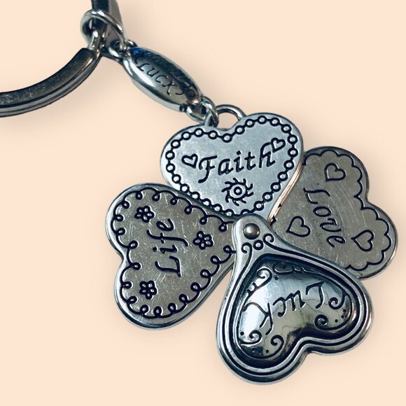 Brighton Silver-Tone Good Luck Heart Keychain Keyring With Charms - Picture 2 of 10